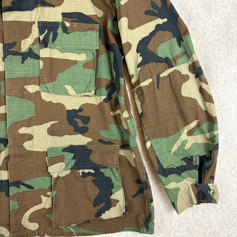 Vintage Woodland Camo BDU Coat Large Long 100% Cotton Ripstop Military Jacket - Picture 5 of 13
